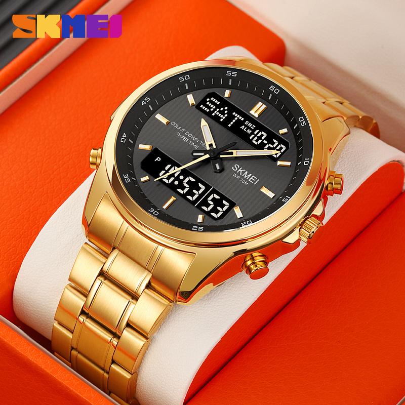 SKMEI 2049 Sport Quartz Digital Business Watches Stainless Steel Wristwatch Men's Waterproof LED Electronic Relogio Masculino