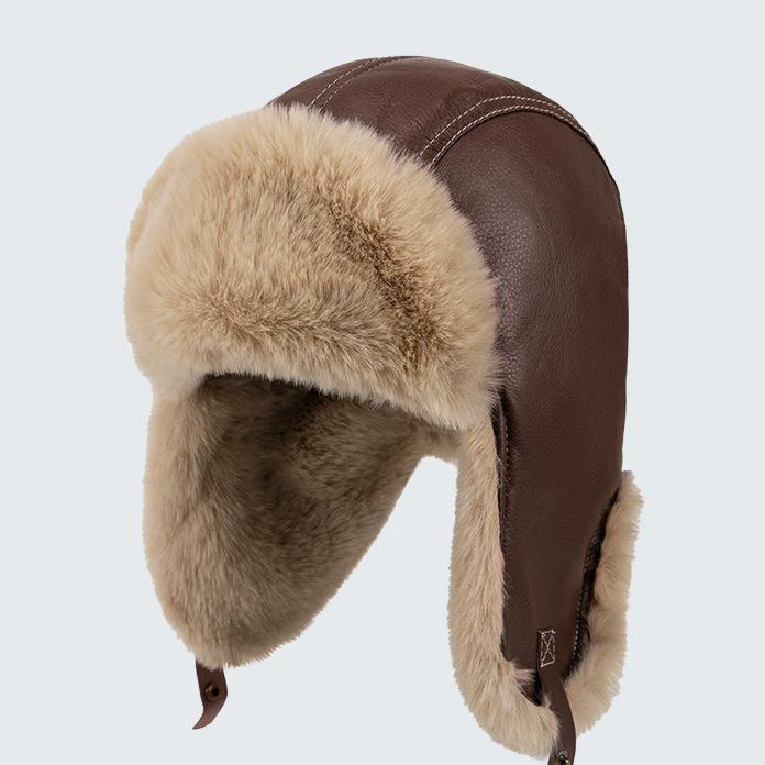 WTEMPO Faux Leather Plush Faux Fur Ear Protection Hats Couple Windproof Cold-proof Warm Bomber Hats Men's Autumn Winter Outdoor Cycling Skiing Hats