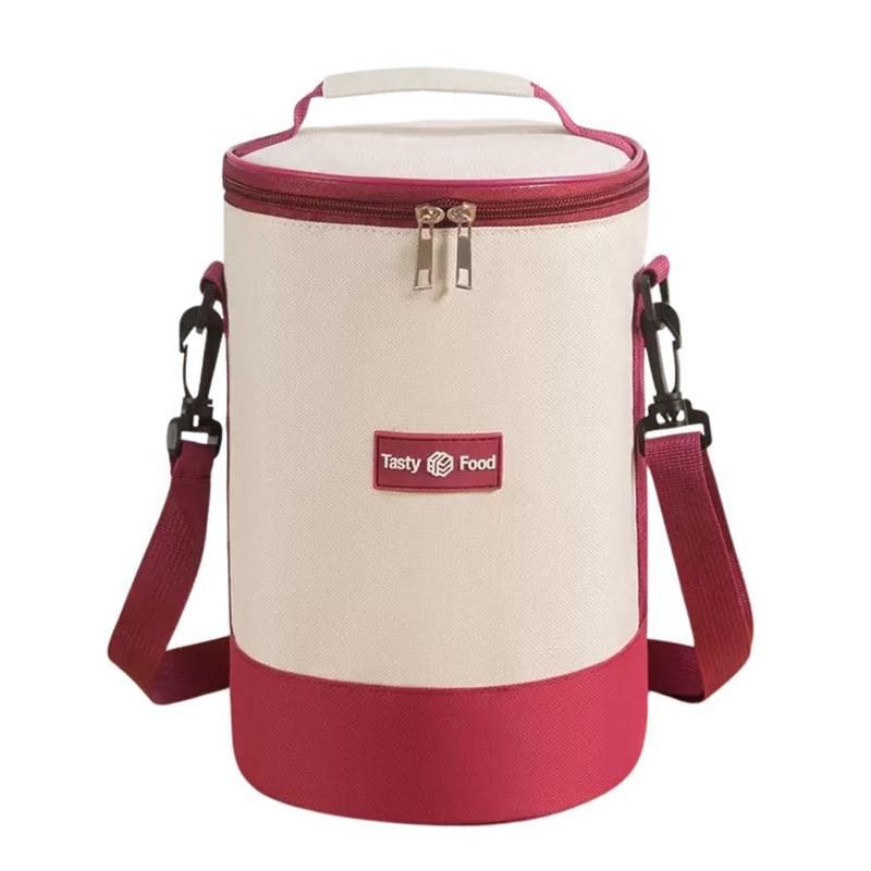

Cylindrical Insulated Bag Has Shoulder Straps,Round Multi-layer Lunch Box Bag,Handheld & Crossbody Bento Bag вино красного