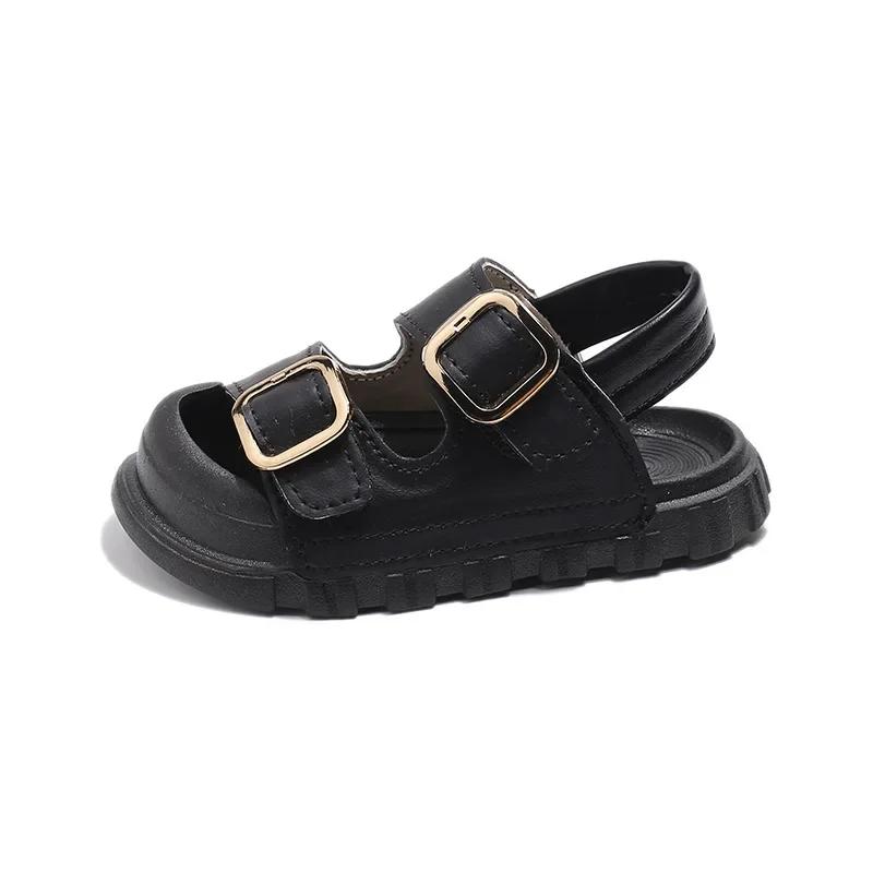 Kids Fashion Shoes Soft Sole Toes Capped Boy Girls Sandals Non-slip 2025 Summer New Children Beach Shoes Hook&loop Solid Color