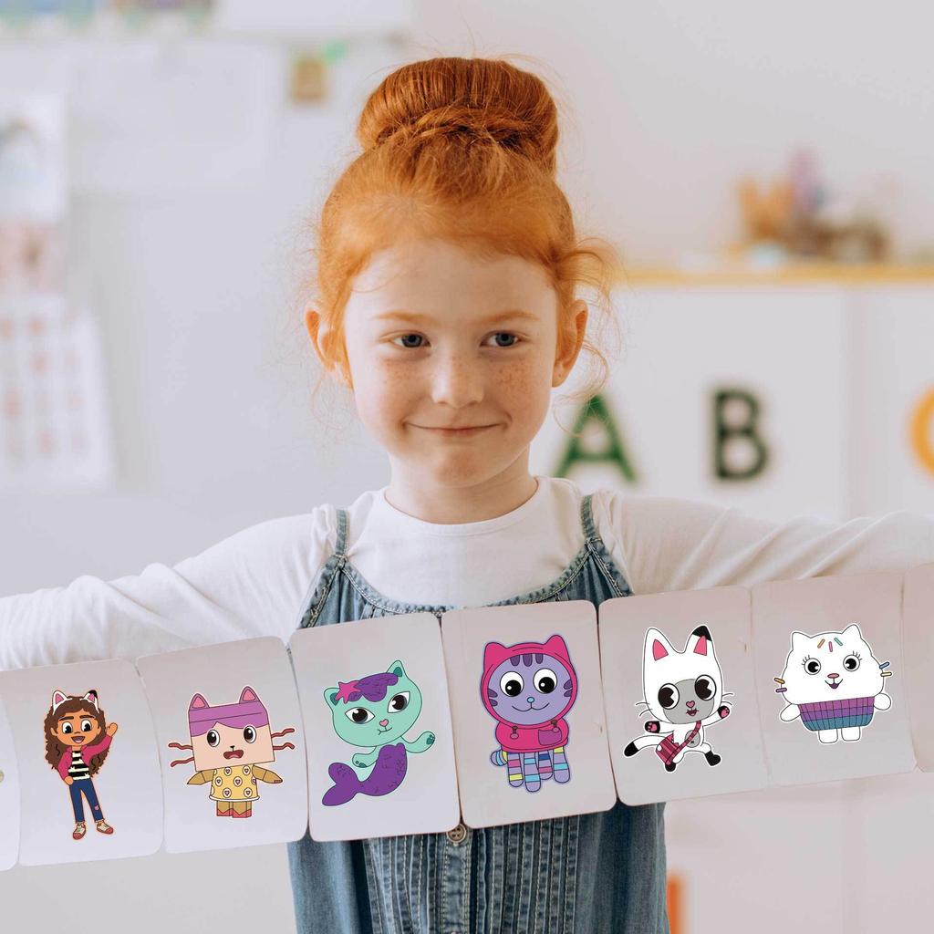 12Sheets Gabby Dollhouse Stickers Make a face Stickers Cartoon Girl and Cat DIY Game Children Cartoon Jigsaw Education Toys Gift