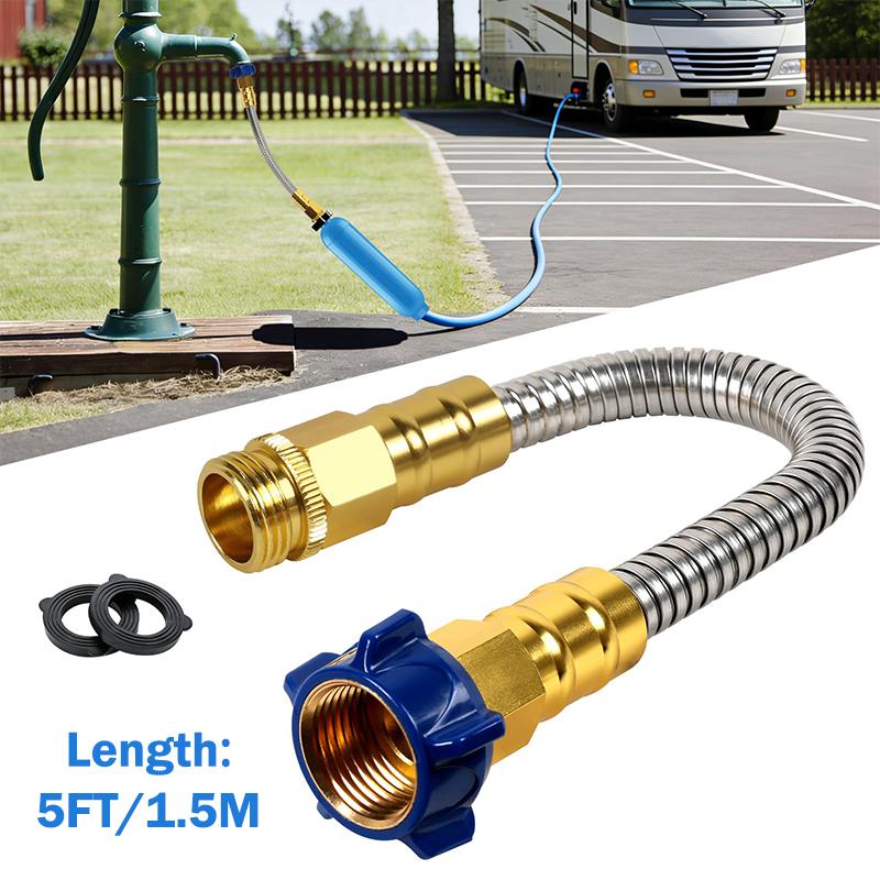 Rv Water Hose, Premium Drinking Water Hose - Lead-Free, Anti-Kink, Leak-Proof, 3/8" Inner Diameter Short Connector For Rv