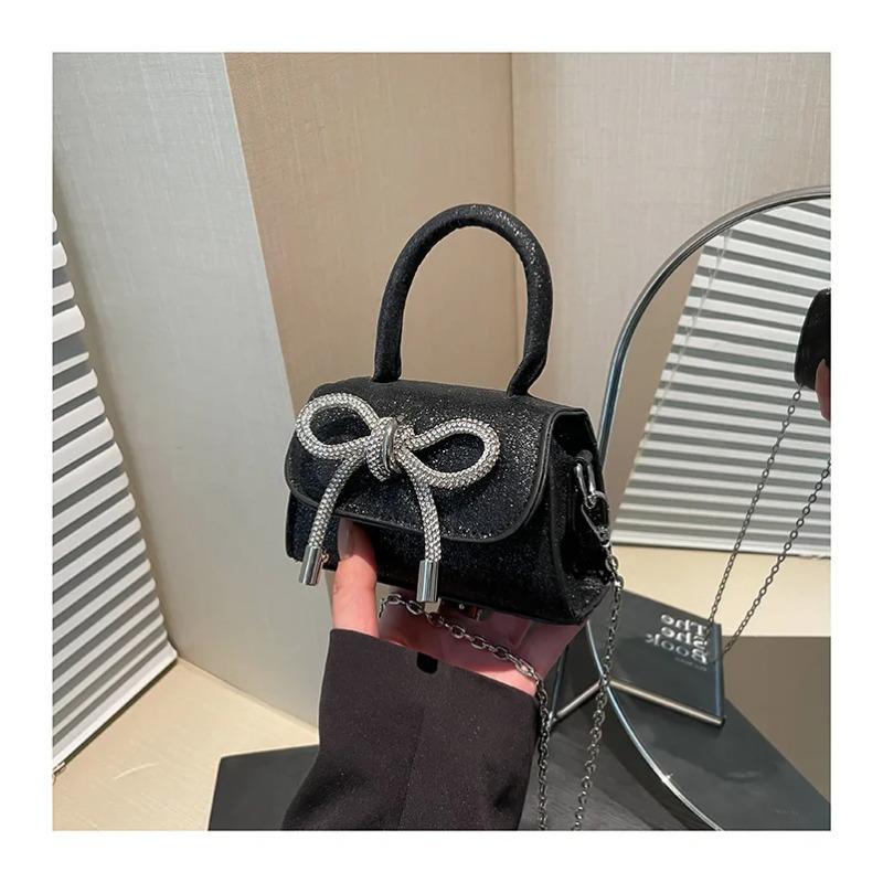 Casual Bow Women Samll Square Shoulder Bags Sweet Ladies Pu Chain Messenger Bag Clutch Commuter Female Phe Handbags Purse
