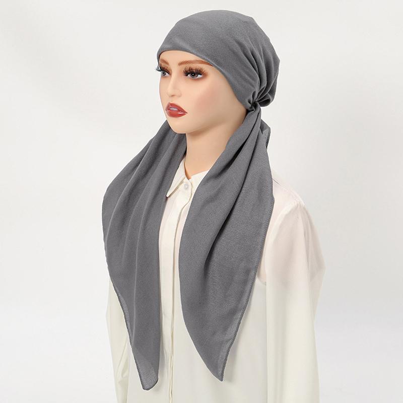 

1Pc Hijab Head Scarf Womens Wrap Muslim Solid Color Cover Hair Loss Cancer Chemo Hat Turban Cap сірий колір