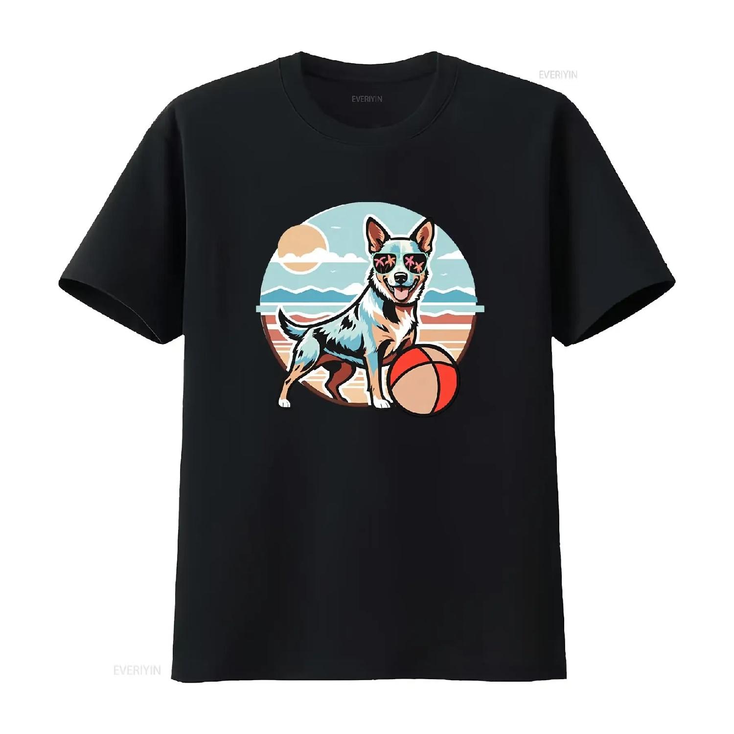 

Blue Heeler T Shirt Cattle Dog at the Beach Luna Exclusive Design vintage Washed Stretched fashion Breathable homme S чёрный