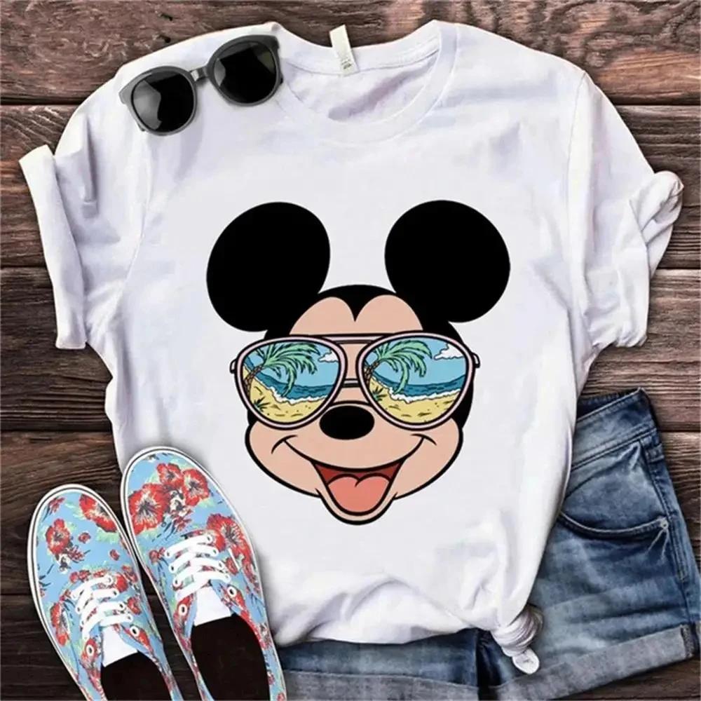2025 New Fashion 26 Letter Print Women's T-shirt Disney Minnie Top Casual T-shirt Summer Short Sleeve Pattern Women's Clothing