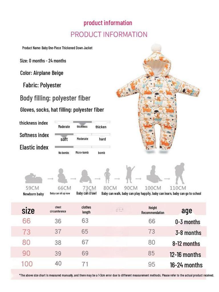 Thick Fleece-Lined Winter Baby Onesie for Boys & Girls - Warm Cotton Padded Infant Outdoor Romper