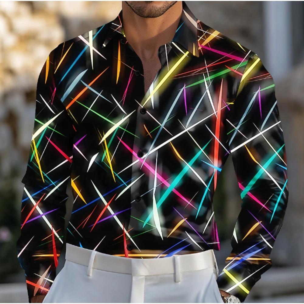 Men's Abstract Pattern Printed Long Sleeve Shirts Casual Cardigan New Button Holiday Fashion Shirts