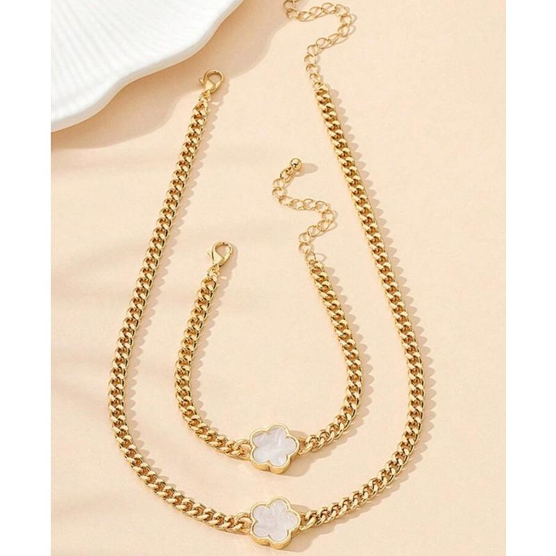 Classic Multi-color Lucky Clover Chain Jewelry Set, French Versatile Simple Set