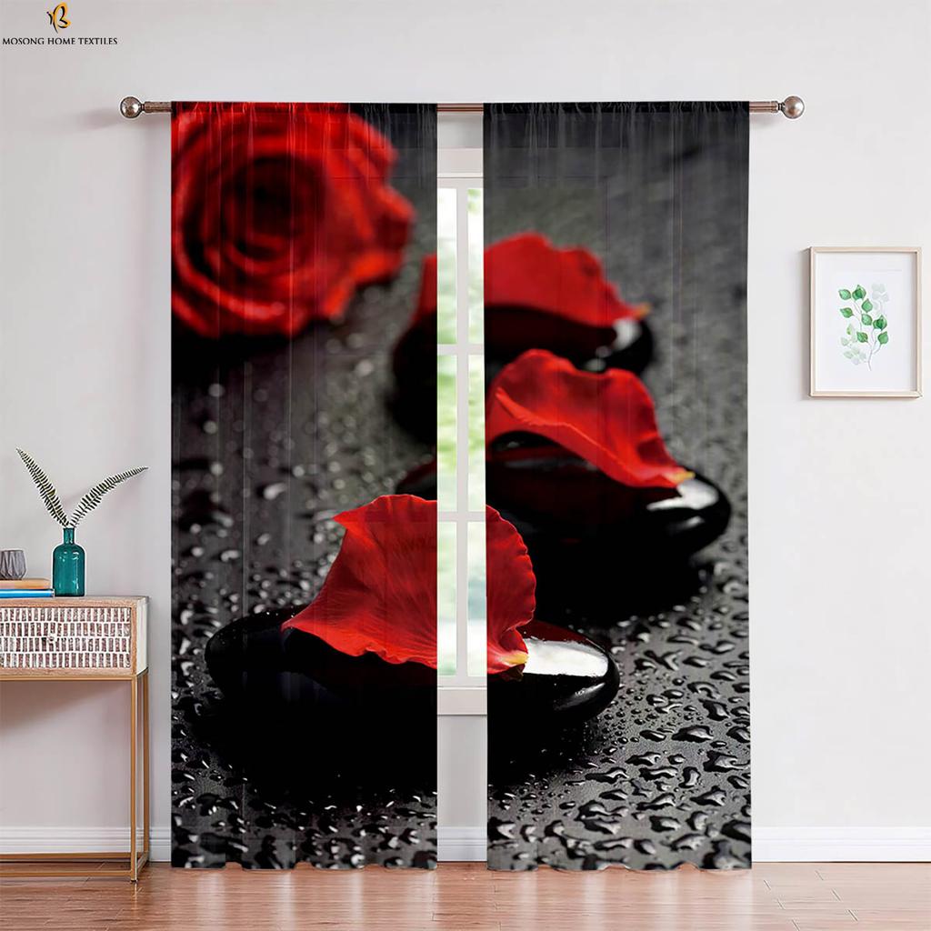 Red Vintage Rose Flower 3d Printed Curtain Bedroom Living Room Study Window Decoration Curtain Home Decoration 2 Pieces