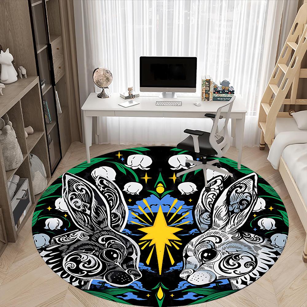 1pc Easter Bunnies Office Round Area Rug, Under Office Chairs Bedroom Living Room Home Decor, Room Deco