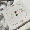 Sterling Silver Gourd Necklace & Bracelet Set with White Mother of Pearl, Red Agate, 18k Rose Gold Qilin Fu Lu Pendant On Clavicle Chain.