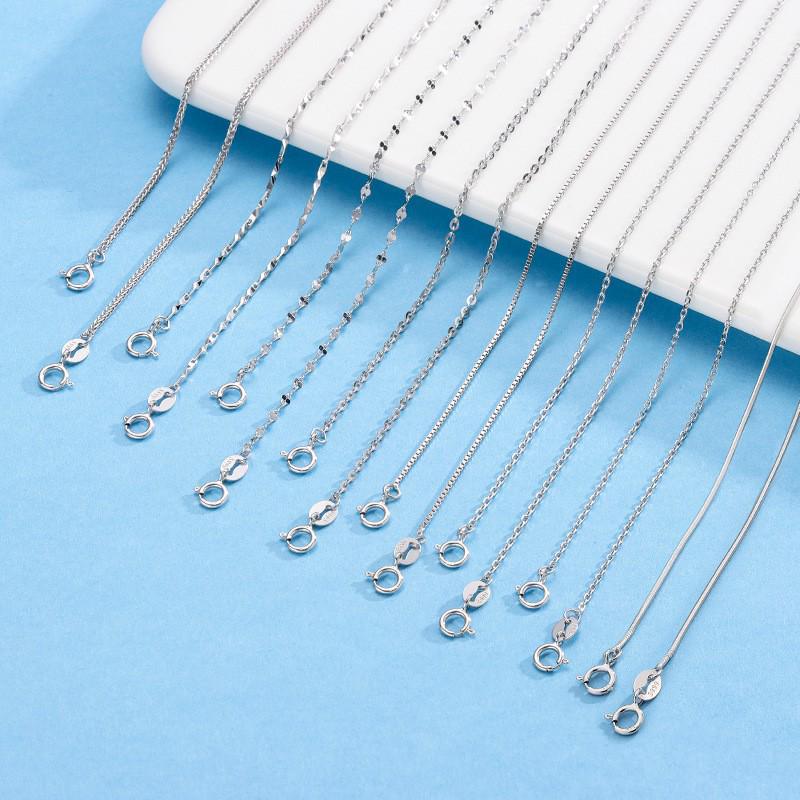 S925 Silver White Gold Thin Box Clavicle Necklace