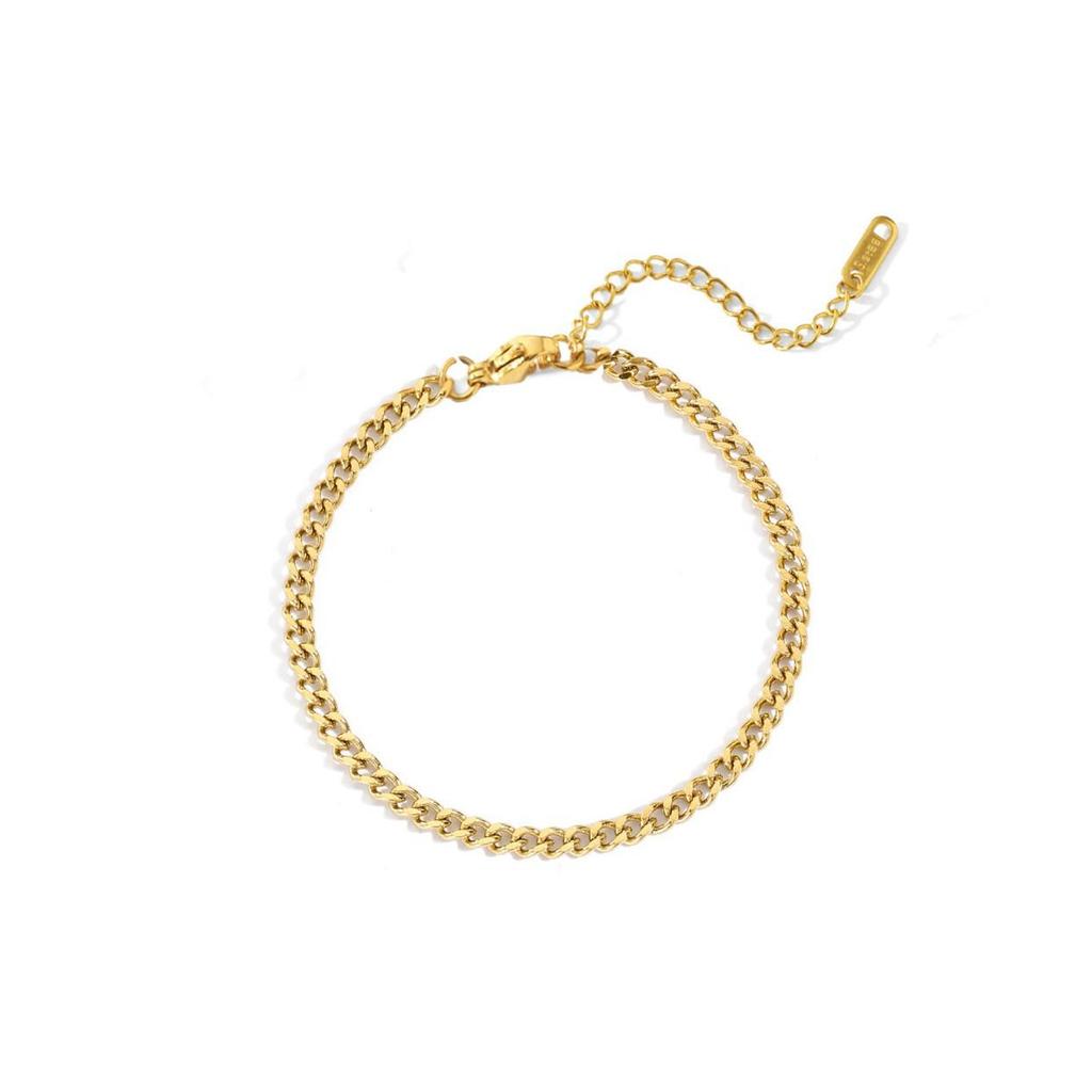 Gold Stainless Steel Double-Sided Polished Cuban Chain Bracelet for Women - Minimalist Titanium Steel Jewelry