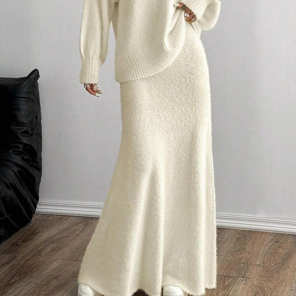 2024 Herbst Damen Einfarbig V-Ausschnitt Gestricktes Zweiteiliges Set – Weich und Bequem