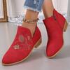 Embroidered Women's Ankle Boots New Plus Size Round Toe Chunky Heel Side Zipper Fashion Martin Boots