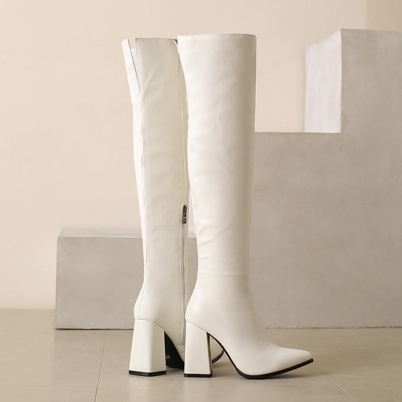 Women's High Heel Boots Autumn and Winter New Simple Everything with Solid Color Thick Heel Large Size Over the Knee Boots