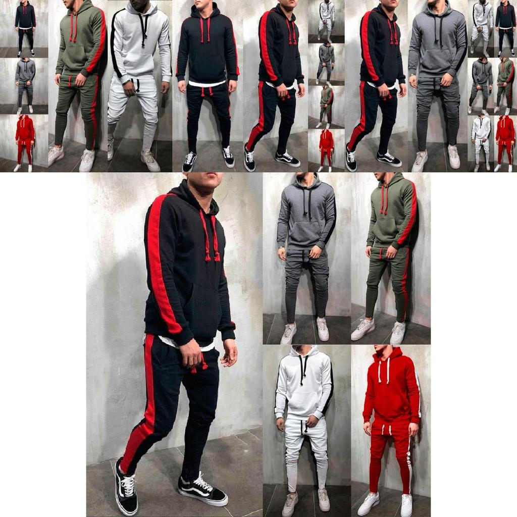 Mens Running Tracksuit Set With Hooded Jacket And Adjustable Waistline Pants For Activewear