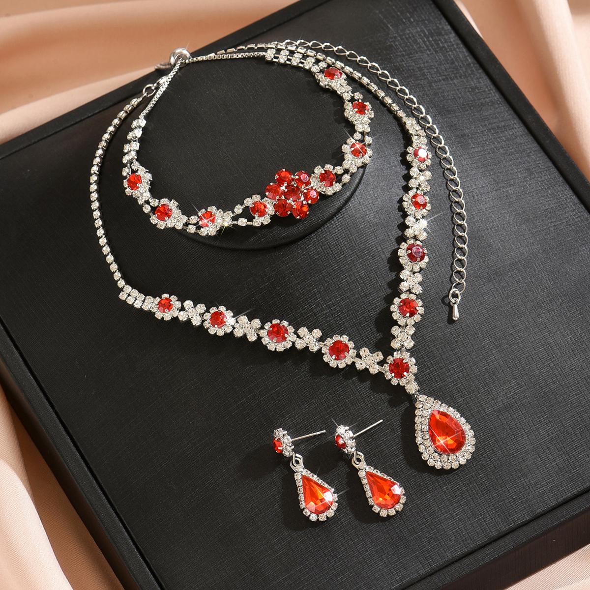 

4PC Women s Fashion Water Drop Set Necklace Earrings Bracelet Zircon Set Suitable for Wedding, Party, Festival Gifts