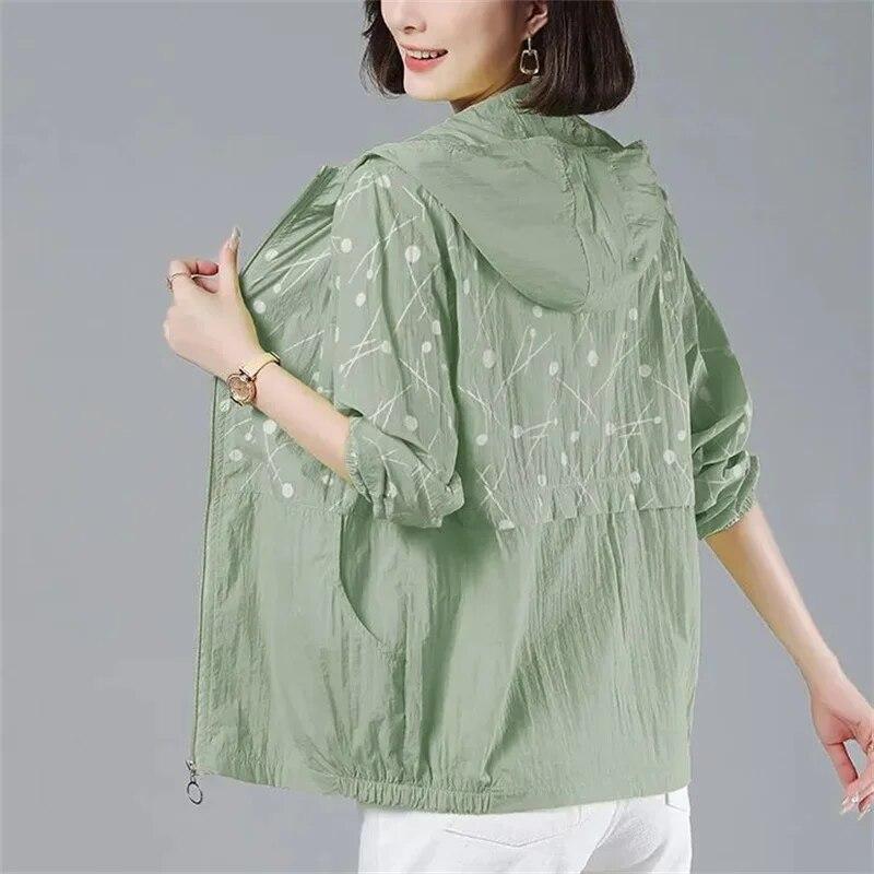 Корейская модная летняя женская весенняя куртка Casaco Feminino, универсальные куртки с капюшоном, тонкое солнцезащитное пальто S зелёный