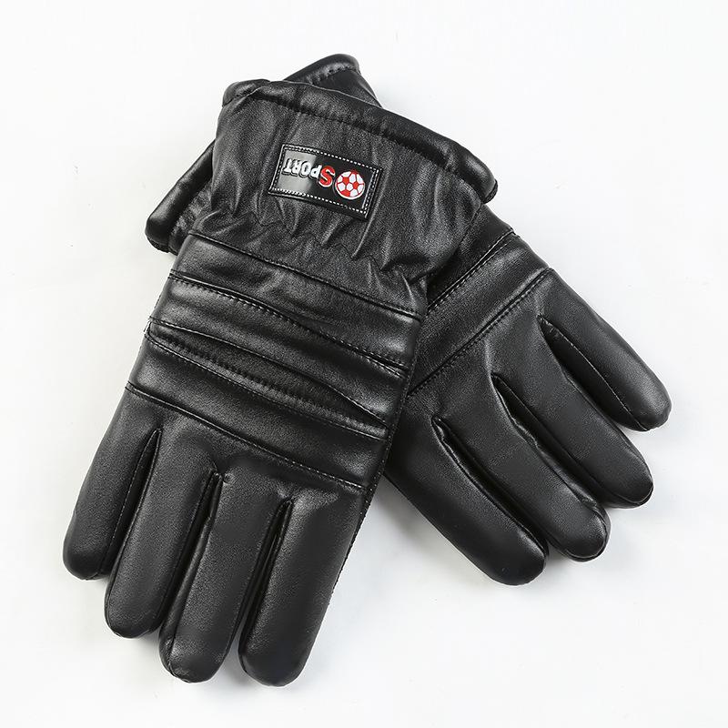Men's Warm Gloves with Fleece and Thickened PU Leather Fashionable and Classic Open Mouth Smiling Gloves  Windproof and Cold Proof for Outdoor Cycling