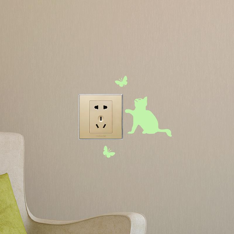 Cartoon Luminous Switch Sticker Glow In The Dark Wall Stickers Home Decor Kids Room Decoration Sticker Decal Cat Dog Home Decor