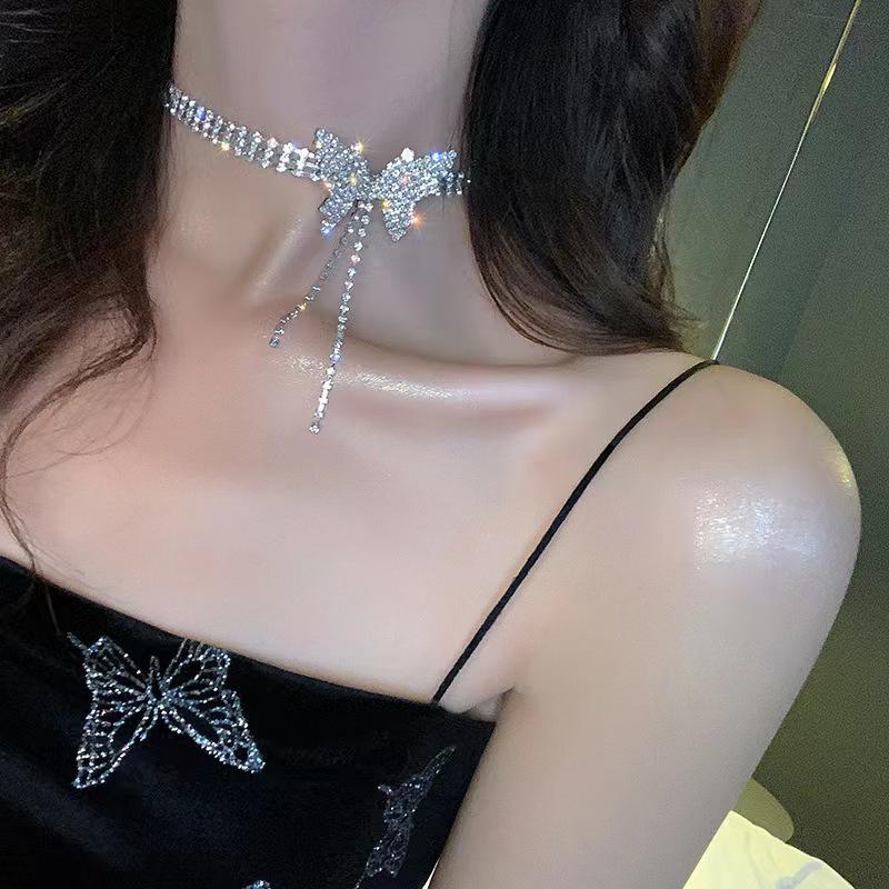 Butterfly Necklace Women'S Collarbone Chain Full Of Diamonds Tassel Choker Necklace Sweater Chain Accessories