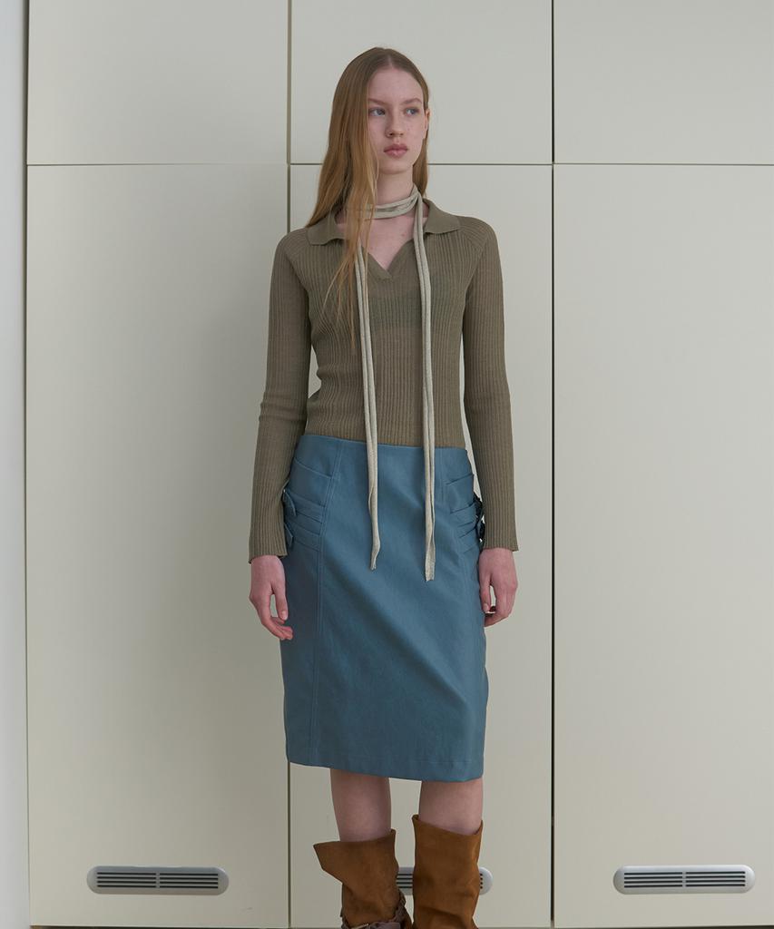 MA JOURNEE Sheer Pique Knit_Khaki