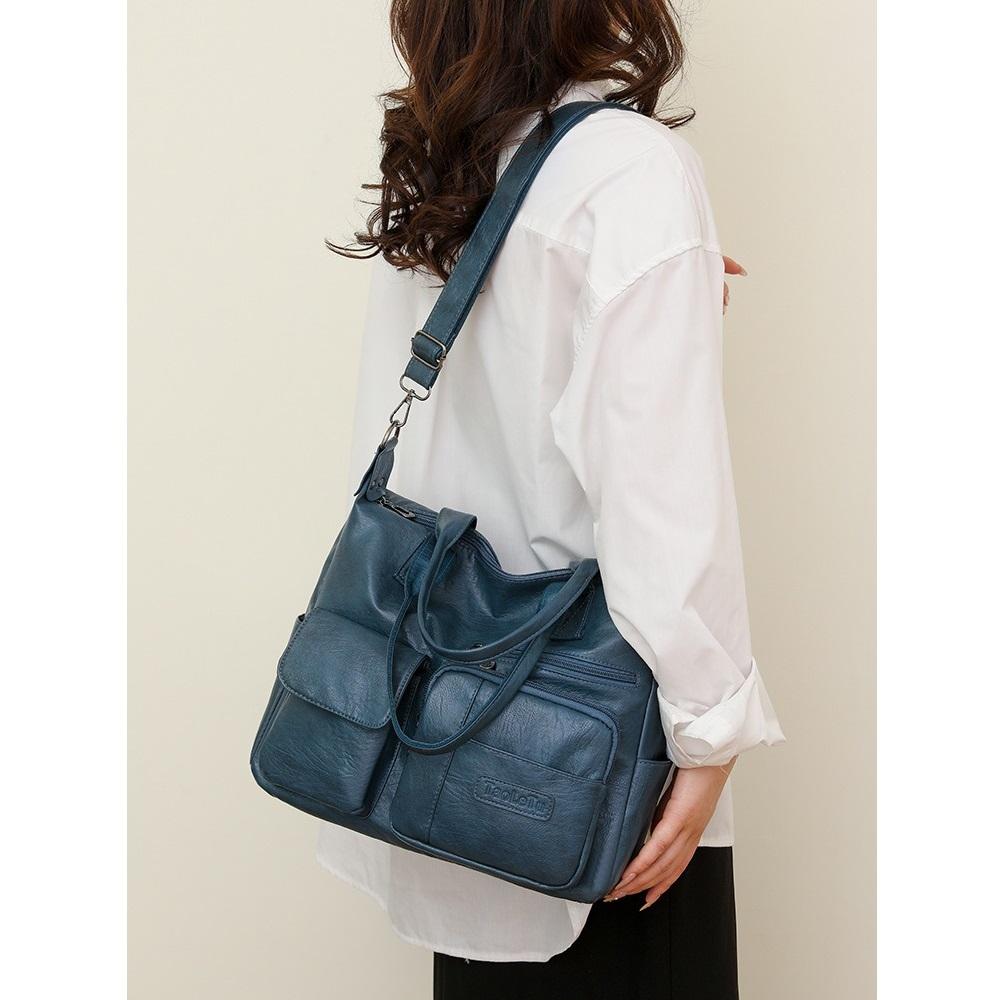 Soft Leather Handbag Female Vintage PU Shoulder Bag Multi-pocket Messenger Bag Shopping Lady Crossbody Bags Mommy Totes