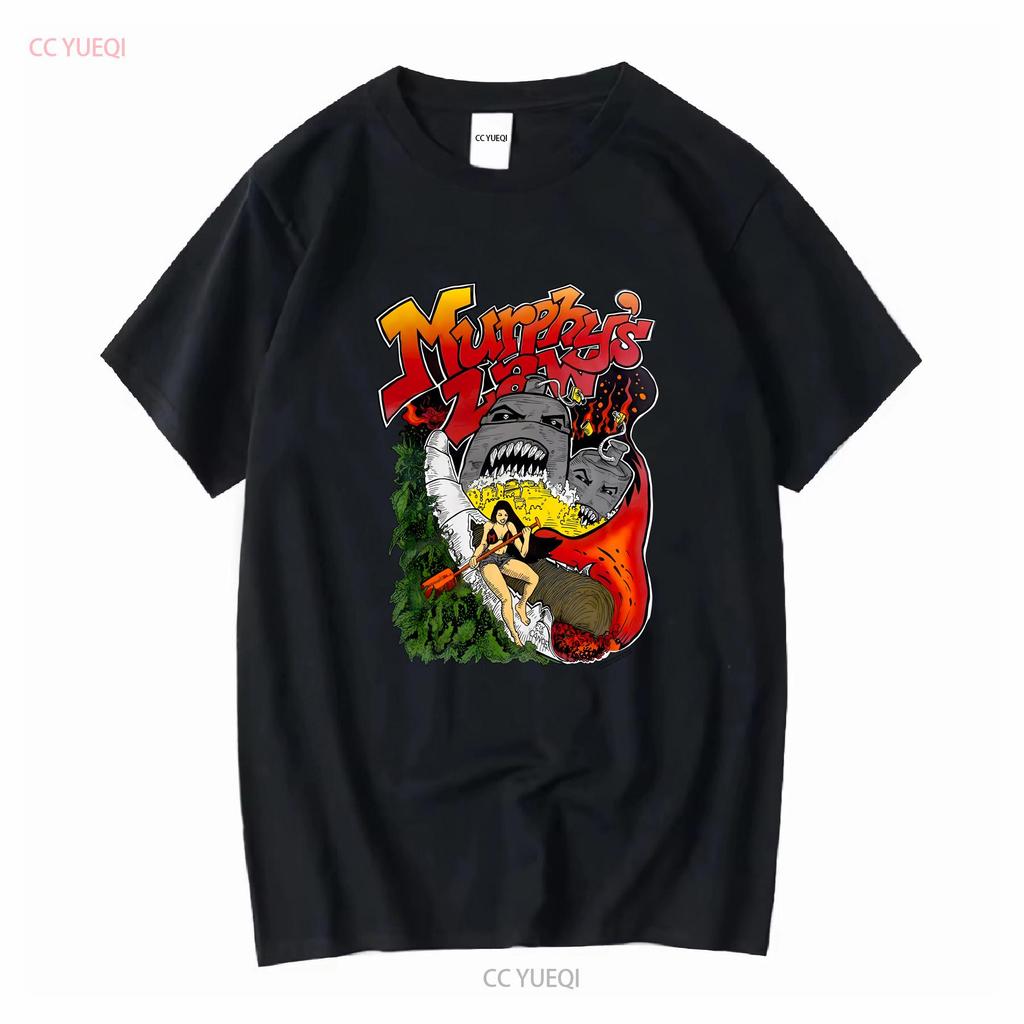 Murphy S Law Graphic Short Sleeve White Shirt Unisex Men Women KTV8646 Vintage Washed Top For Everyday Wear Soft Versatile