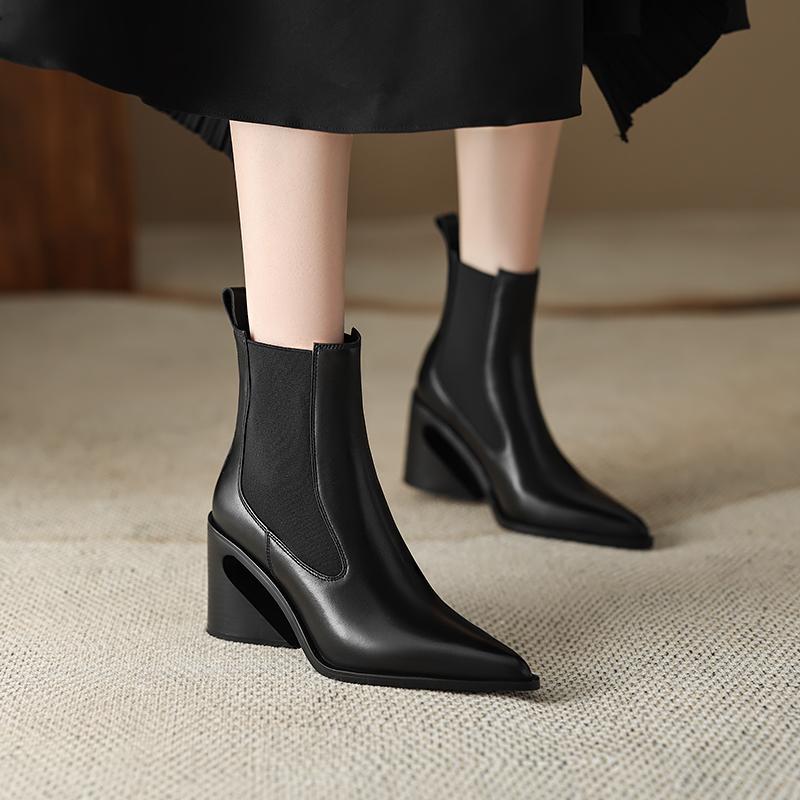 Basic Damen Echtleder Stiefeletten Herbst Winter Strange High Heels Schuhe Frau Reif Spitzschuh Bürodame 2024 Stiefel