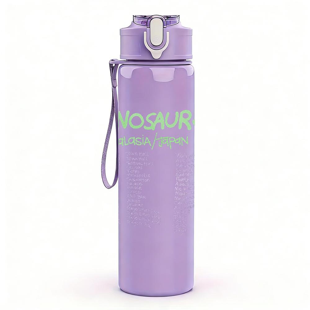 1PC D morgan faint text sketch print 750ml colorful plastic sports water bottle leakproof pop lid with straw for outdoor office home use