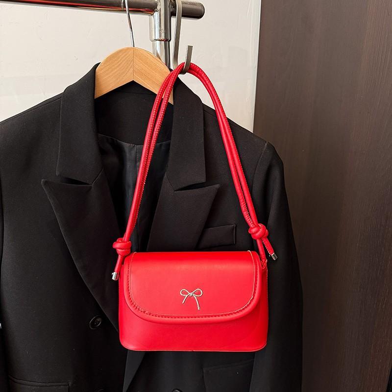 Underarm Bag Solid Color Butterfly Knot Pu Single Shoulder Bag Simple Fashion Style Shoulder Bag For Women Small Square Bag