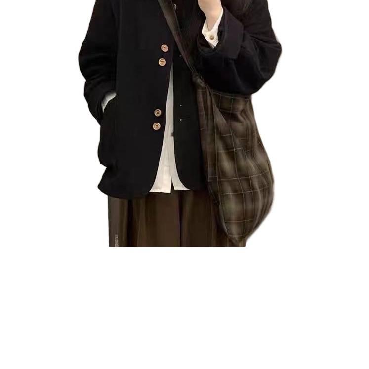 Women's 2025 Japanese Retro Black Trench Coat - Early Autumn/Spring Casual Jacket