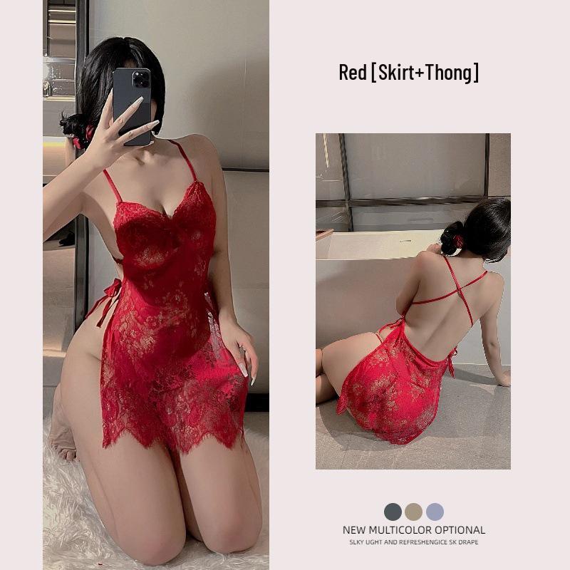 Verführerisches Spitzen-Strapsnachthemd-Set - Reizvolle & Durchsichtige Lingerie