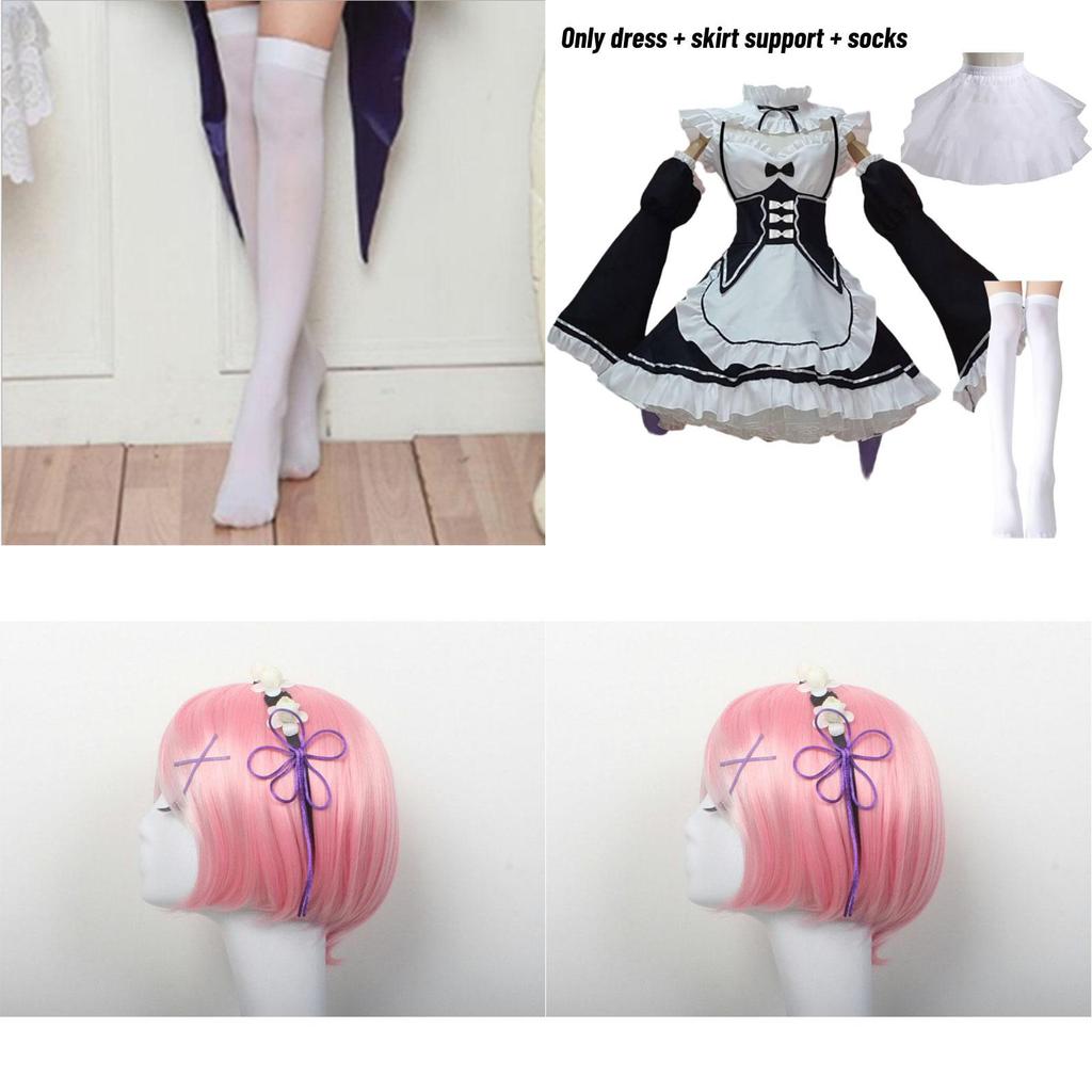 Chic Zero Kara Hajimeru Isekai Seikatsu Twins Ram/rem Eye-catching Cosplay Maid Dress With Elegant Headwear