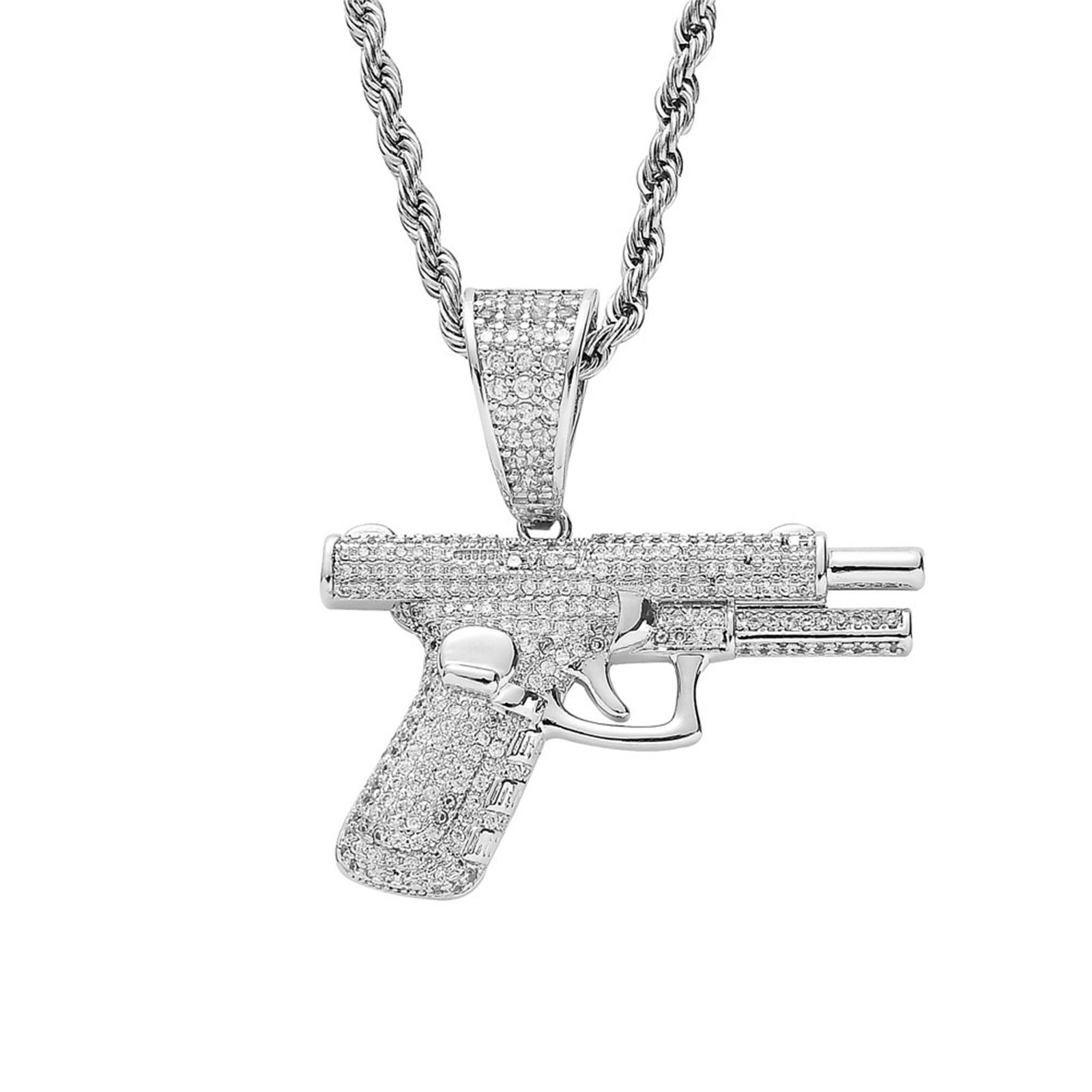 

Zircon Necklace, Hip-hop Pistol/machine Jewelry, Trendy Clavicle Chain One Size срібний