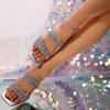 Summer New Rhinestone Wine Glass with Square Head Strap, Wear High-heeled Cool Slippers