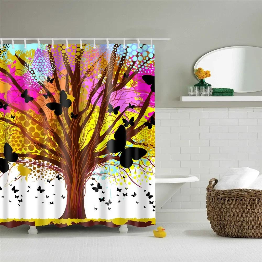 3D Tree Scenery Shower Curtains Bathroom Curtains High Quality Waterproof Polyester Bath Curtain with 12 Hooks for Home Decor