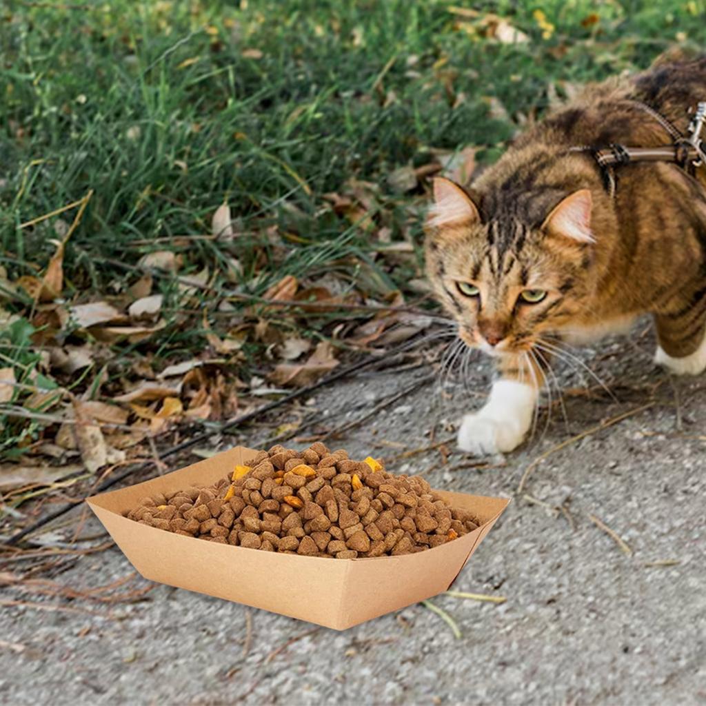 50pcs Collapsible Single Use Pet Feeding Bowl Feeder Dishes Recyclable Kraft Paper Feeding Plate Convenient Travel Dish