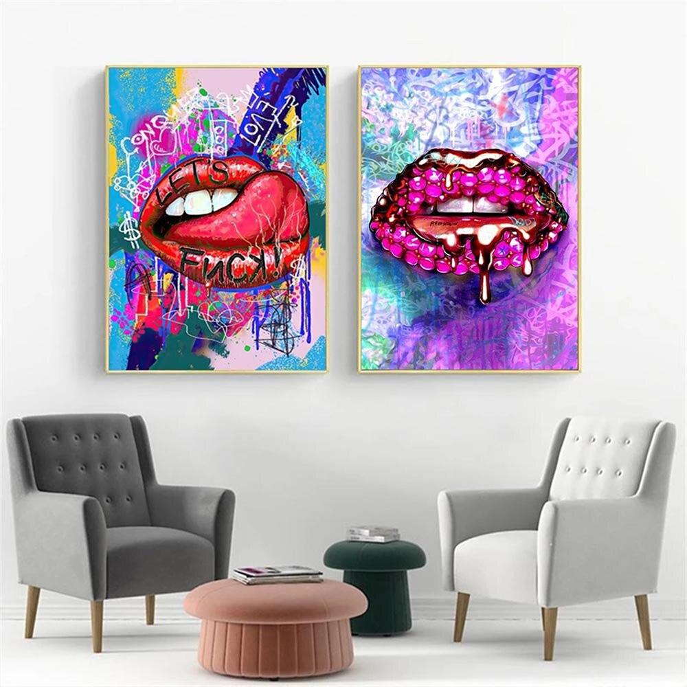 Modern Graffiti Art Sexy Colorful Lips Picturs Canvas Painting Oil Painting Modern Posters Wall Art For Living Room Home Decor