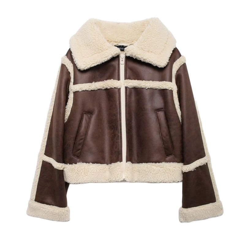 

Kaslead New Arrival Women s Clothing Fashion Style Large Collar Square Teddy Plush Lining Outwear 1161636 Brown L