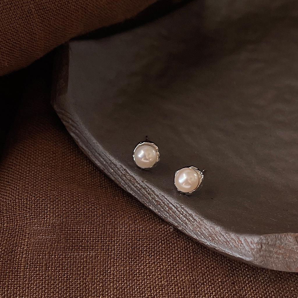 Elegant Round Freshwater Pearl 925 Silver Stud Earrings - Simple Daily Style