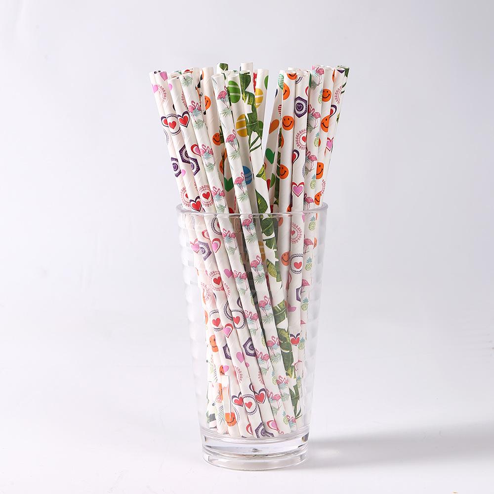 Biodegradable Flamingo Print Disposable Paper Straws - Individually Packaged for Milk Tea