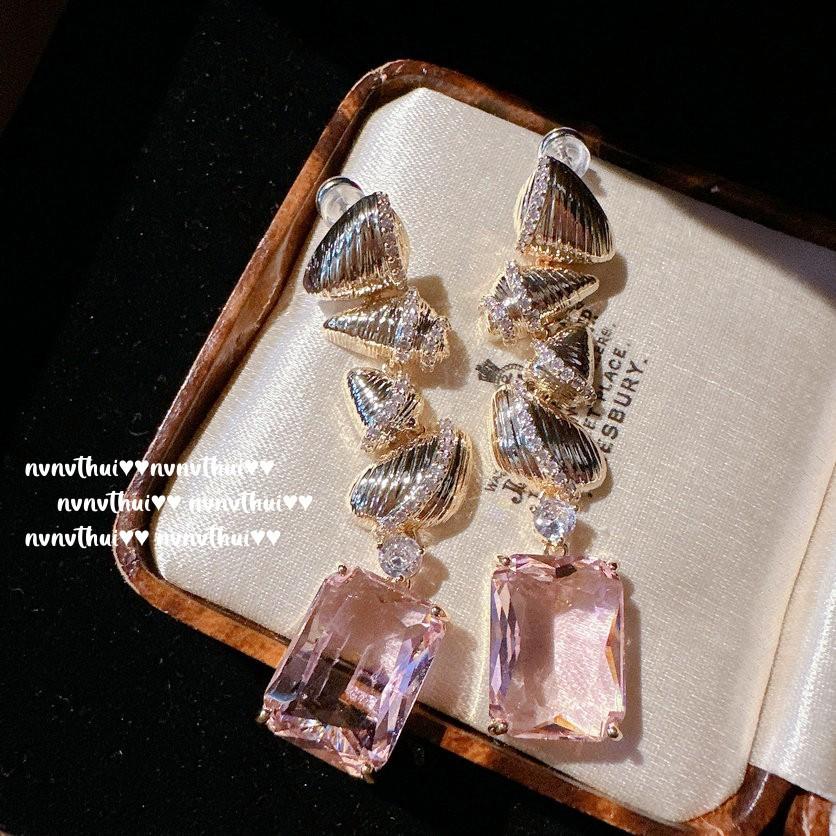 Náušnice Princezna Mořská Panna Mušle Drahokam, Papalacha, Pozlacené 18K Zlatem, Růžové Horké Růžové Zirkony s Velkým Karátem