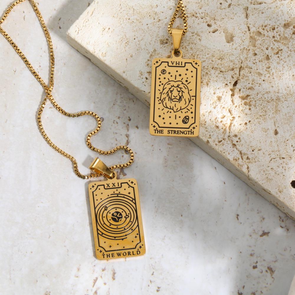 Tarot Card Series Necklace: Stainless Steel & 18K Titanium Steel Sweater Chain Retro Design