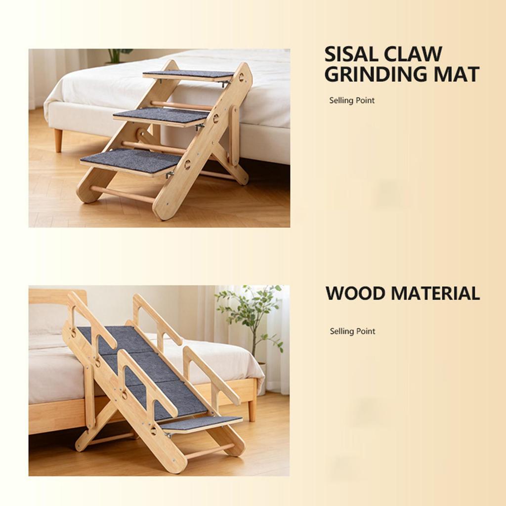 Wooden Pet Stair Portable Stable 2 in 1 for Cars Small and Older Animals 3 steps