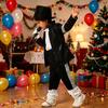 Musician Halloween Costume Set for Kids, Black Sequin Jacket, Trousers, Hat, Gloves, 80s 90s Retro Stage Outfits for Disco Party, Fancy Dress