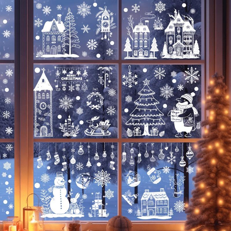 Christmas Decorations - Static Cling Stickers for New Glass Display Windows of Cabinets - Glass Stickers for Decoration