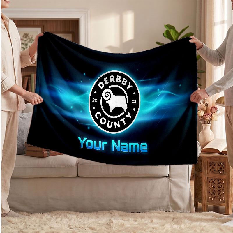 Derby County Personalisierte Fleecedecke Mit Fußballlogo, Individueller Name Text Weiche Warme Wohndecke